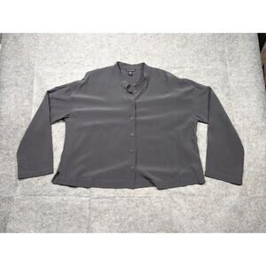 Eileen Fisher Medium Charcoal Gray Button Front Long Sleeve Workwear Career